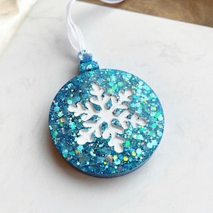 Blue Glitter Snowflake Ornament: Resin Ornament, Glitter Ornament, Christmas Ornament, Snowflake Decor, Christmas Decor