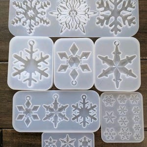 Set Lot 7 Snowflake Resin Molds Silicone Christmas 24 Pcs Ornament