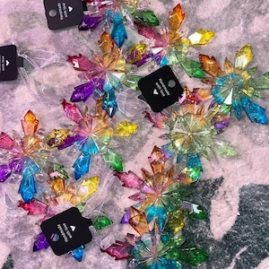 SET OF 2-Rainbow Resin Snowflake Ornaments, Rainbow Snowflakes, Holiday Decor, Christmas Ornaments, Snowflakes- Ready to Ship